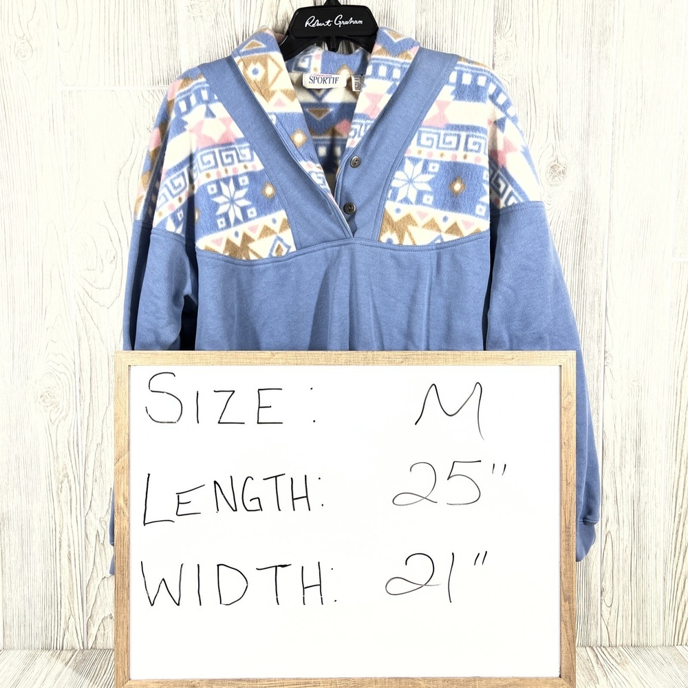 Vintage Women's‎ Size M American Sportif Fleece Long Sleeve 2 Button Sweatshirt - Picture 6 of 6
